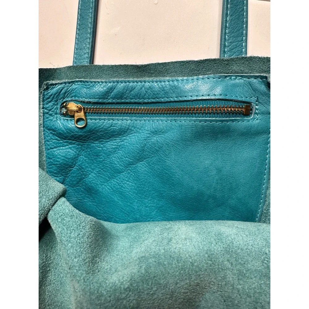 BAGGU Vintage Leather Tote Bag Rare Turquoise Blue